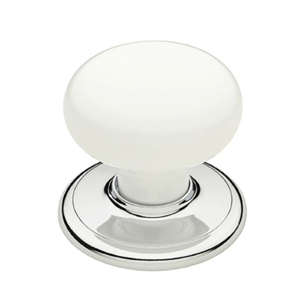 Single Classic Series White Wardrobe Knob, Bright Chrome Backplate